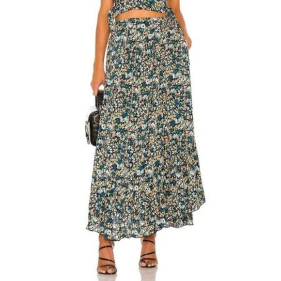 Free People Blue Black Floral "Pretty Daze" Maxi Skirt Medium - Picture 6 of 6